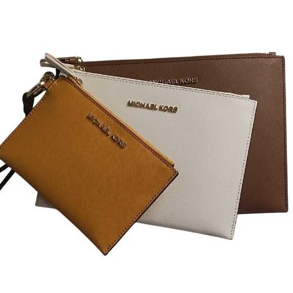Michael Kors Jet Set‎ Travel LG Trio Wristlet Leather Clutch Bag Multi Set Of 3 - Picture 1 of 11